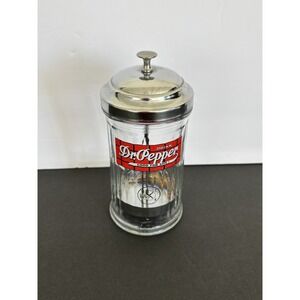 DR PEPPER GLASS & CHROME STRAW HOLDER DISPENSER Made In Canada